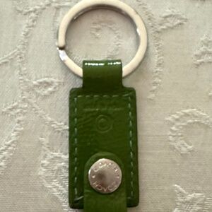 NEW COACH Patent Leather Key fob with ring and snap . Olive Green